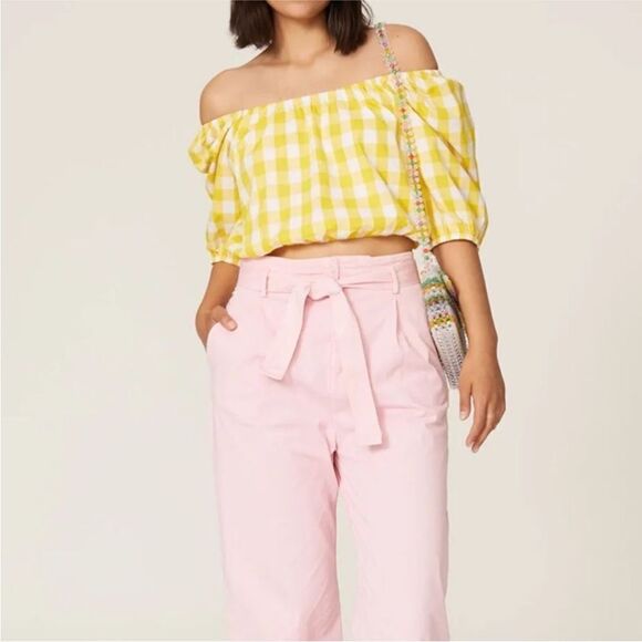 Color Me Courtney Kris Crop Top Small Yellow Gingham Puff - Picture 8 of 8